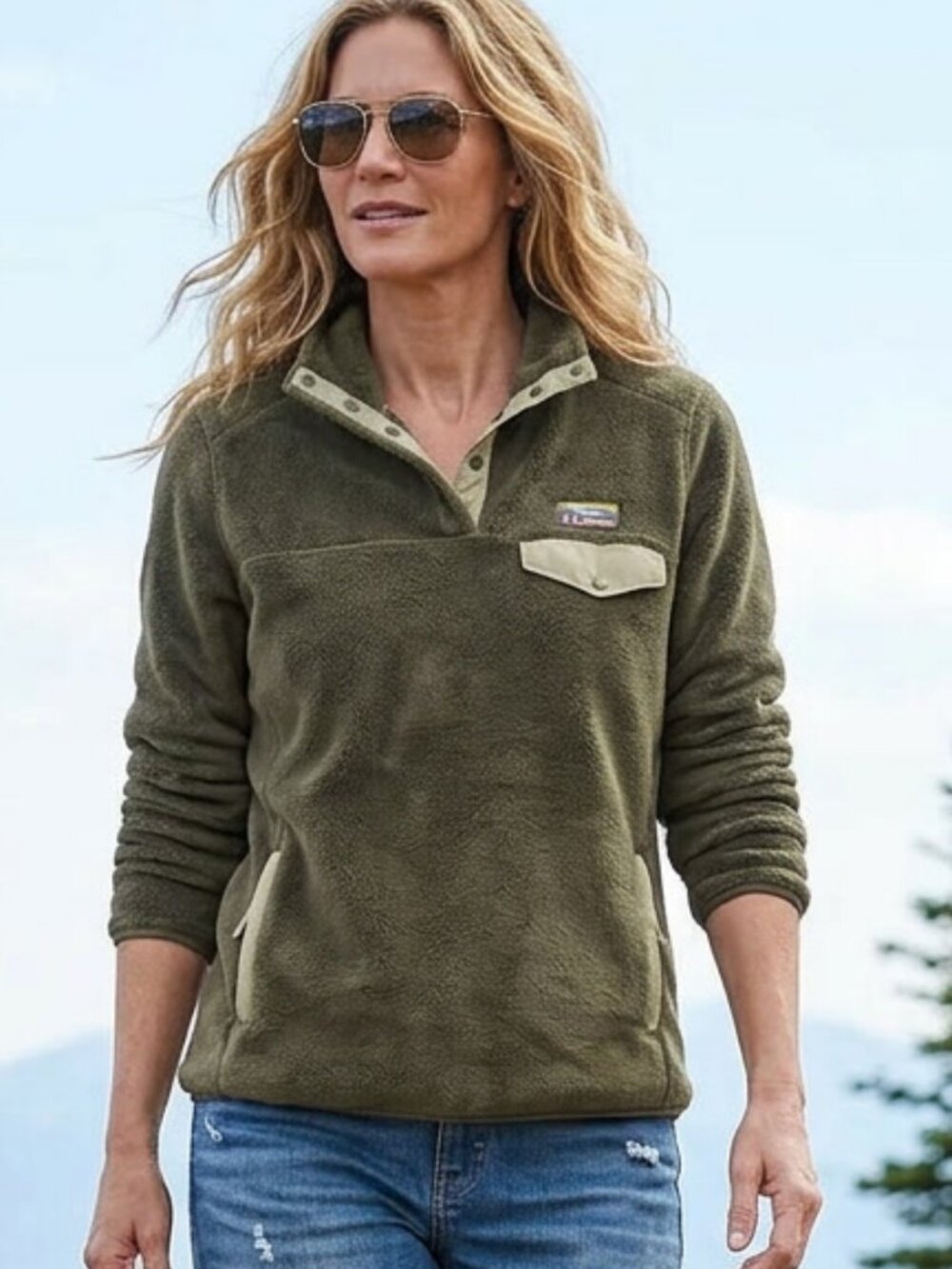 L.L.Bean Hi-Pile Fleece Pullover Women's Size M Forest Green